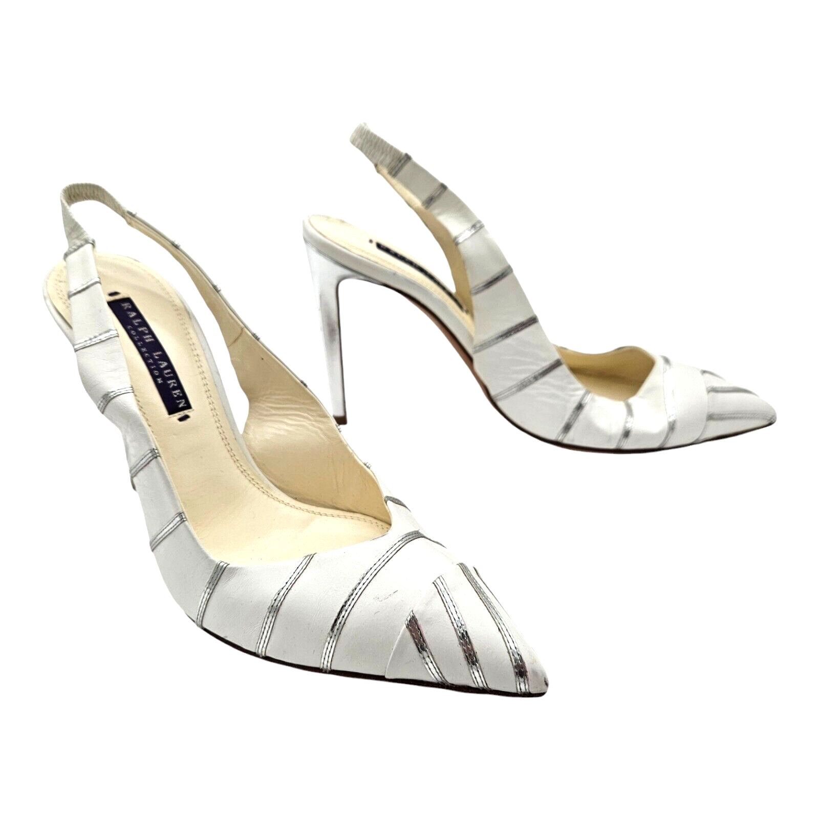RALPH LAUREN CELITA White Silver Baby Calf Specchio Leather Pumps US Size 7 eBay