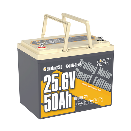 Power Queen 24V 50Ah TM Bluetooth LiFePO4 Battery for 70-100lbs Trolling Motor