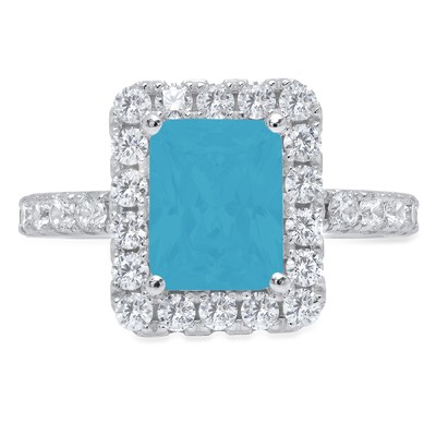 Pre-owned Pucci 3.90 Ct Emerald Halo Turquoise Stone Promise Bridal Wedding Ring 14k White Gold