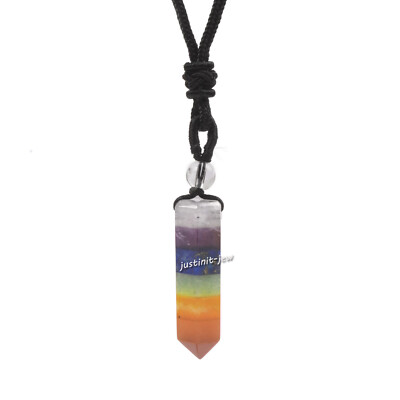 35mm Hexagonal Crystal Points Pendant Necklace Healing Stone  Adjustable Rope