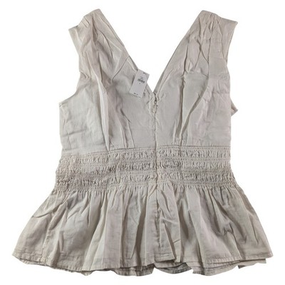 Banana Republic White Cotton Smocked Peplum V-Neck Top Size 6 NWT 1178150-01-1