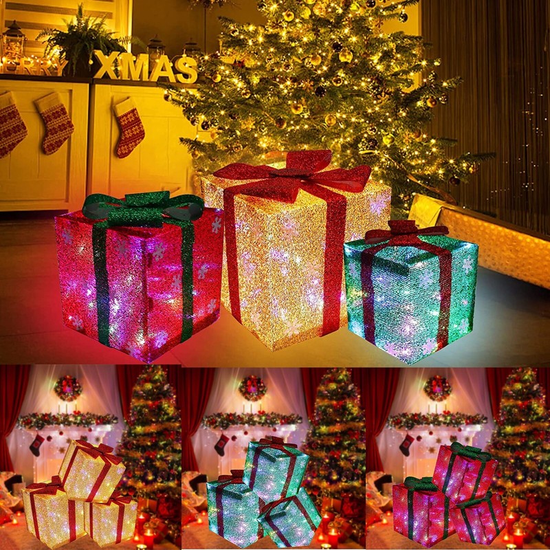 Es Christmas Decorations Boxes Pre-lit Present Boxes Ornaments