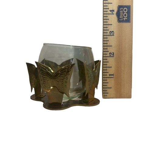 Brass Butterfly With Glass Votive Tealight Holder Set of 3 Interpur Vintage
