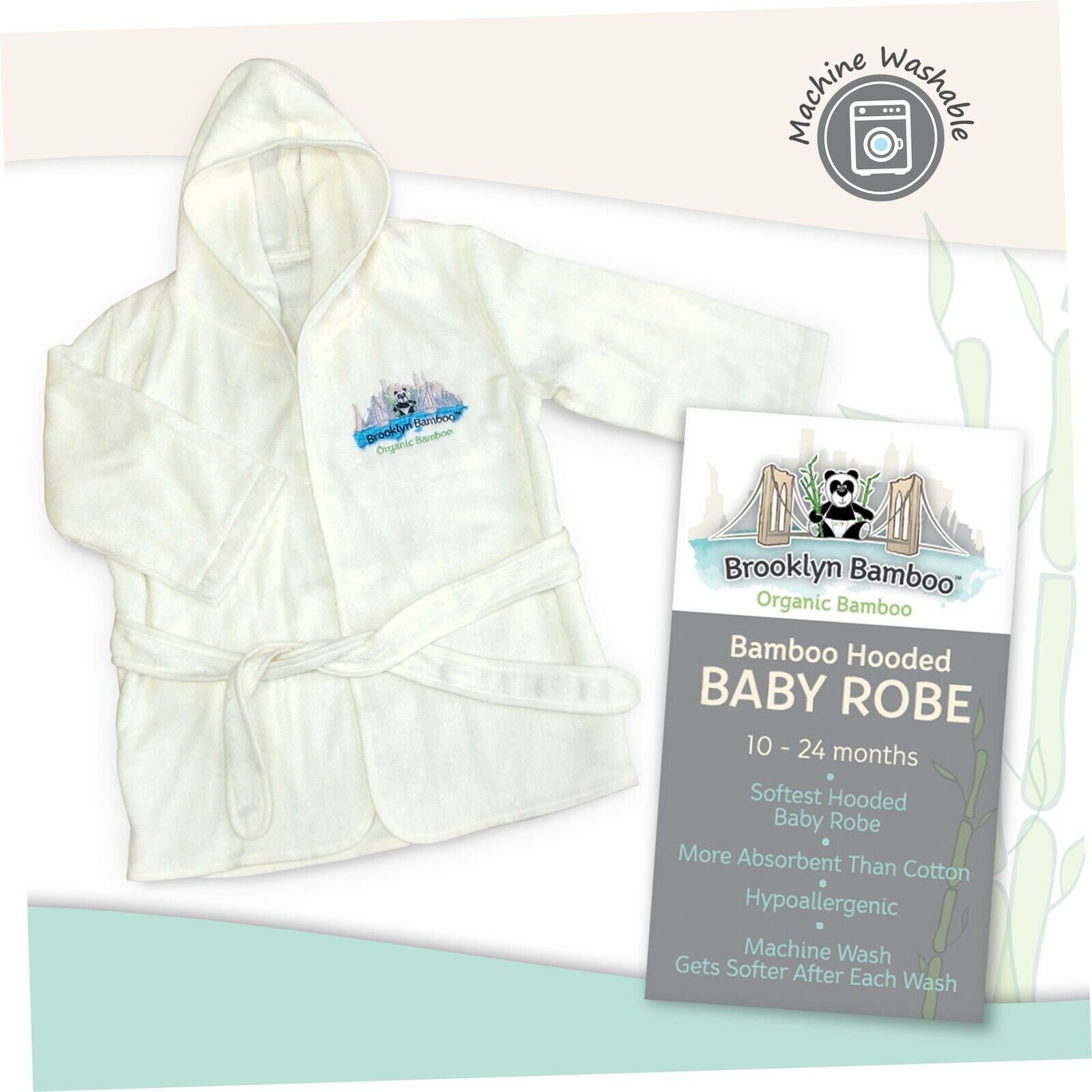 Brooklyn Bamboo Baby Hooded Robe Soft, Hypoallergenic- 10-24 months Bathrobe