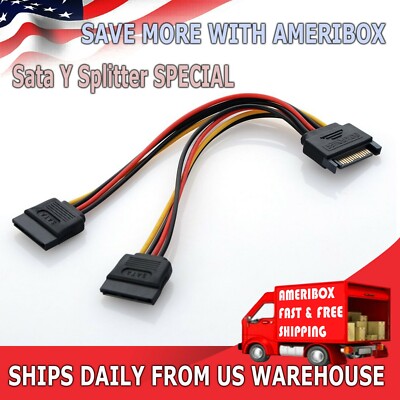 SATA Power 15-pin Y-Splitter Cable Adapter Male to Female for HDD Hard Drive New