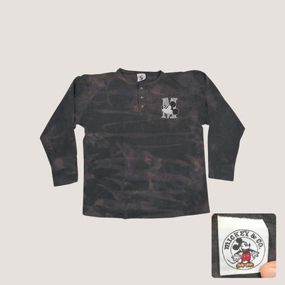 Vintage 90s Mickey Co Henley Shirt Custom Bleach Wash Embroidered Logo Mens L