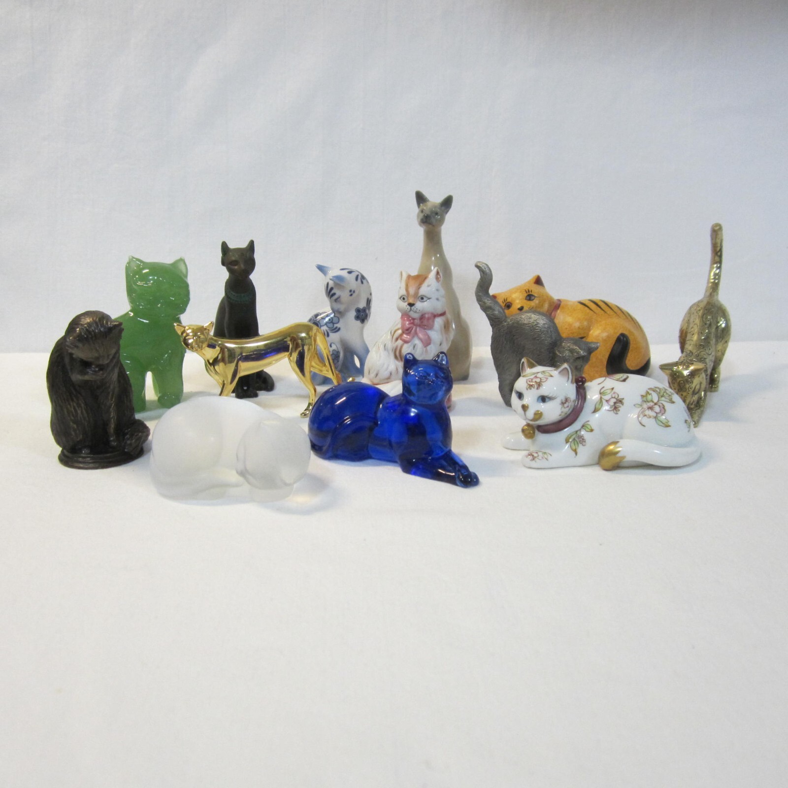 Franklin Mint Curio Cabinet Cat Figurines Lot of 13 in