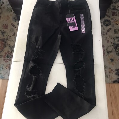 Black Cali Ultra High Rise Skinny Destroyed Distressed Jeans SZ 11 NWT PP3