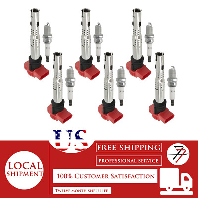 06D905115 6pcs Ignition Coil and Spark Plug Kit For Audi S4 S5 A6 Q5 Q7 3.0L
