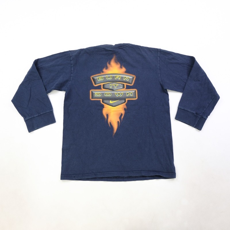 Rare Vintage NIKE Flame Fire Football Long Sleeve Ringer T Shirt