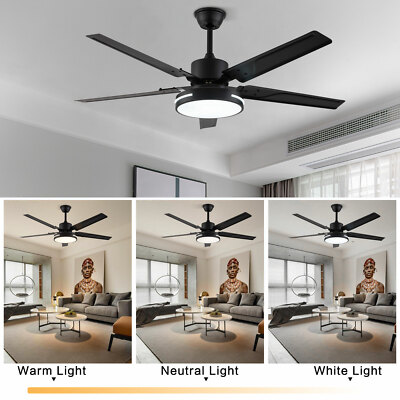 Modern Outdoor Ceiling Fan with LED Light 3 Colors Remote Control Silent Motor 