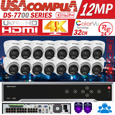 HIKVISION 32CH 4K IP  CAMERA SYSTEM 12MP 24 POE TURRET COLORVU 4MP W/AUDIO 2.8mm