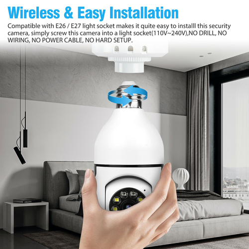 360° Panoramic WiFi IP Camera E27 Light Bulb Wireless 1080P HD Security Camera