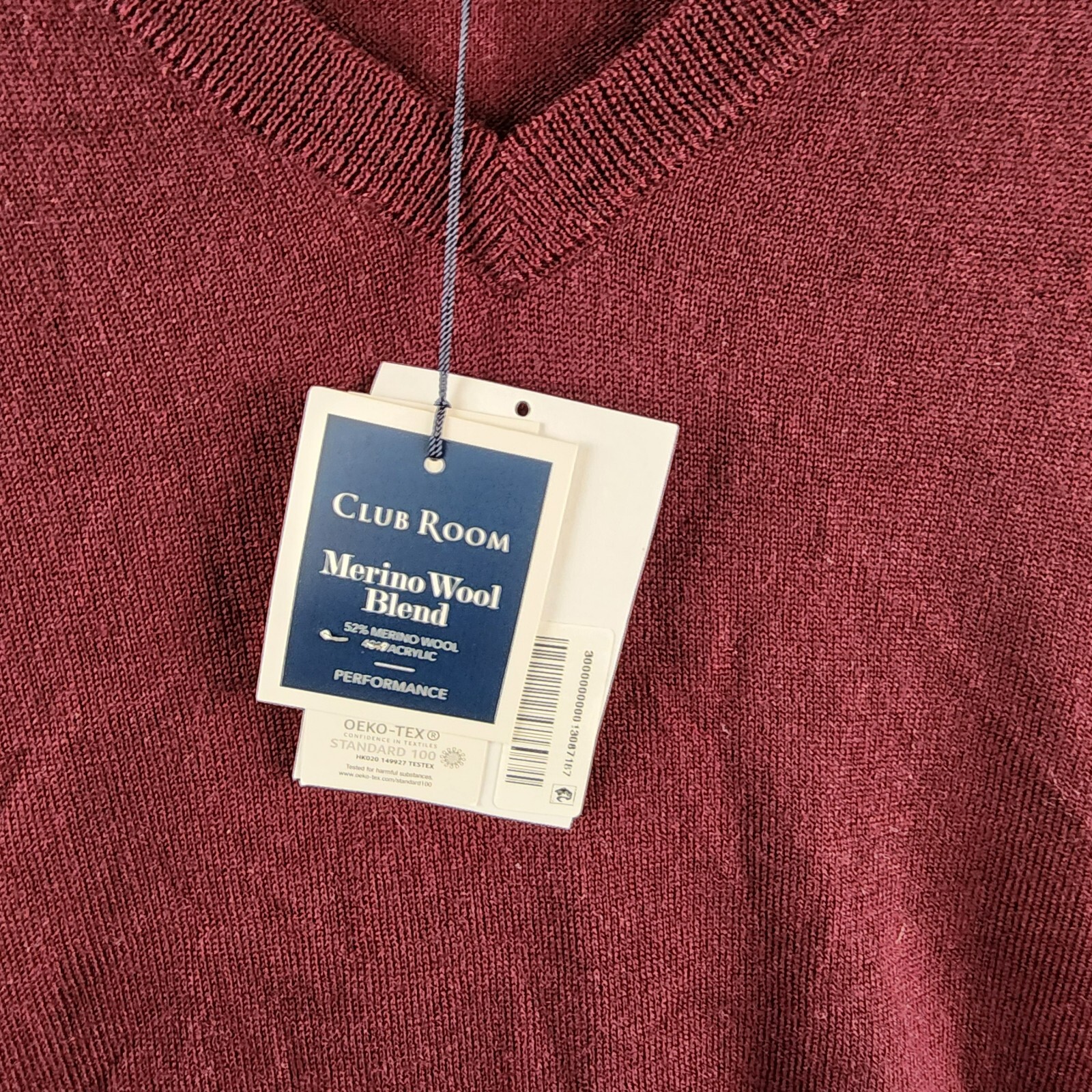 Club Room Solid V-Neck Merino Wool Blend Sweater Men's XXL Maroon Long Sleeve - Picture 7 of 15