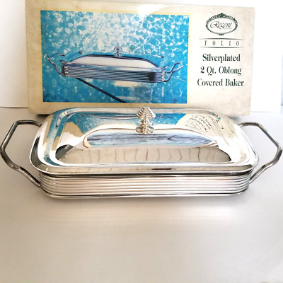 Regent Folio Silver Plated 2 Quart Covered Oblong Baker Casserole Serving Dish