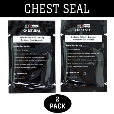 LINE2design Chest Seal Wound - Trauma First Aid Occlusive Dressing - 2 Pack