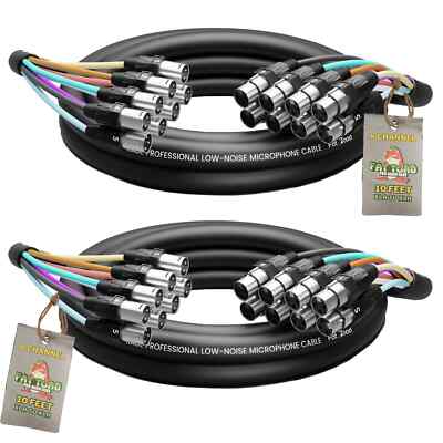 FAT TOAD (2 PACK) XLR Snake Cable 8 Channel 10FT Patch Multicore Pro-Audio 3-Pin
