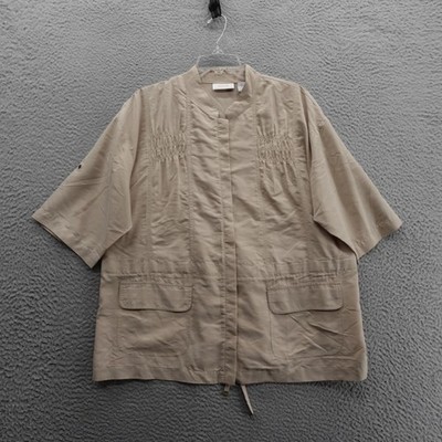 Chicos Half Sleeve Casual Jacket Size 3 US 16 Khaki Brown Womens Drawstring