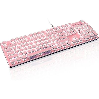 Typewriter Style Retro Wired Mechanical Gaming KeyboardVintage Steampunk Keyb...