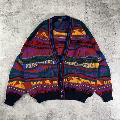 Emaroo Australia 3D Knit Cardigan Sz 22 Wool Sweater Multicolor Vintage 90s