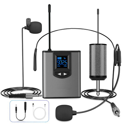 UHF Wireless Lavalier Lapel Microphone System Headset Mic Rechargeable Kit A4U4