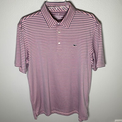Vineyard Vines Performance Shirt Men s Pink Medium M Stripe Sankaty Polo NEW