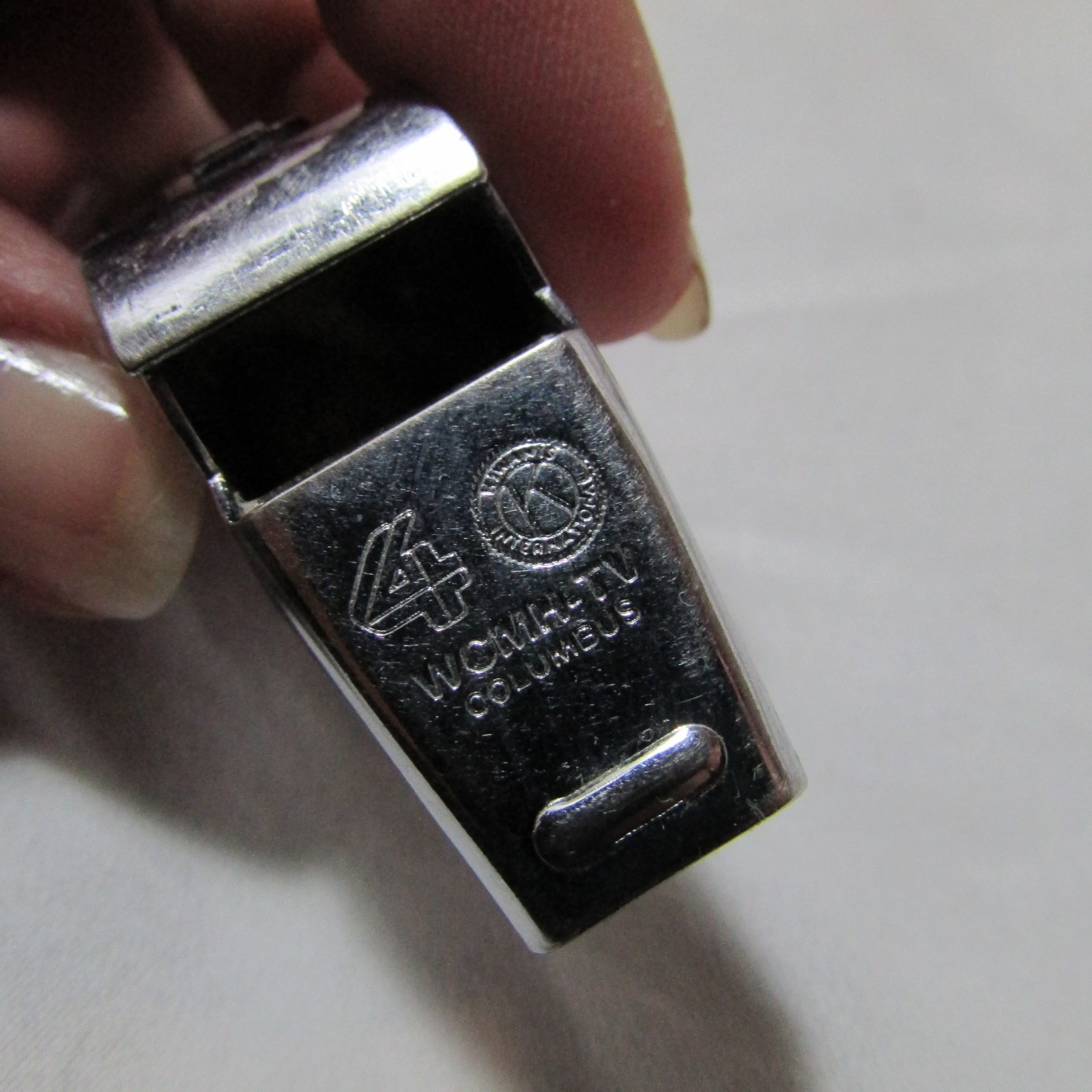 Vintage Silver Tone Advertising Whistle, Kiwanis WCMH-TV Channel 4 Columbus, OH