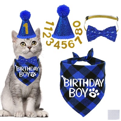 STMK Cat Birthday Party Supplies, Cat Birthday Hat with Cat Birthday Bandana ...