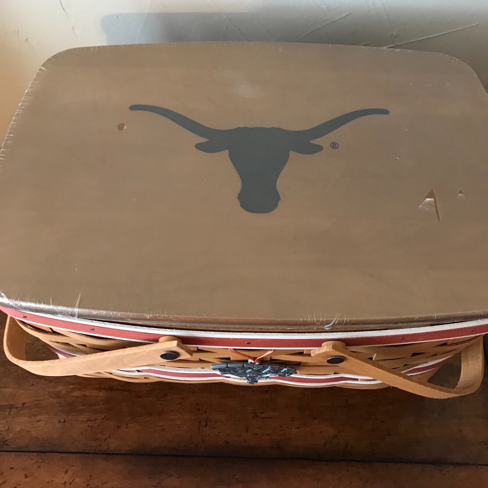 Longaberger Texas Longhorns Large Market Basket, Lid, Protector, and Tie-on