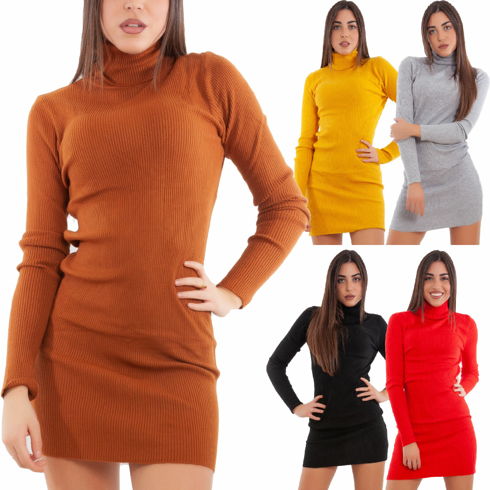 Generico Elegante Abito Vestito Invernale In Maglia Donna Maxi Maglione Collo Alto Escuelasoulsurf Cl