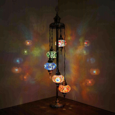 Handmade Moroccan 5 Globe Light - Multicolor Turkish Mosaic Floor Lamp