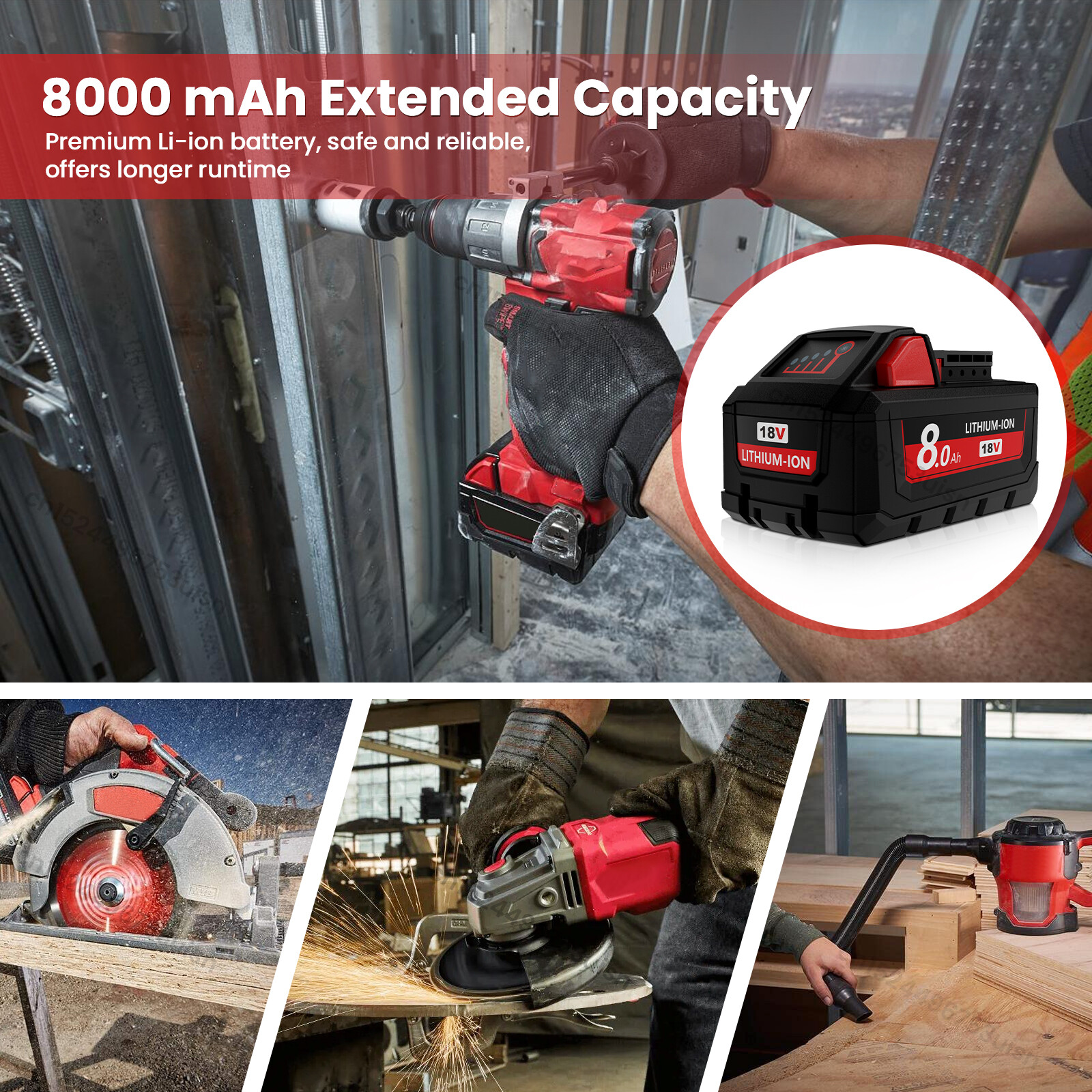 NEW For Milwaukee M18 Lithium ion 8.0AH Extended Capacity Battery 48-11-1860 US