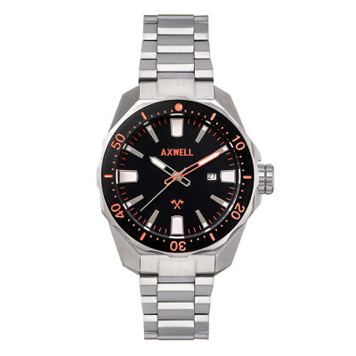 Pre-owned Axwell Timber Bracelet Watch W/ Date - Black/orange