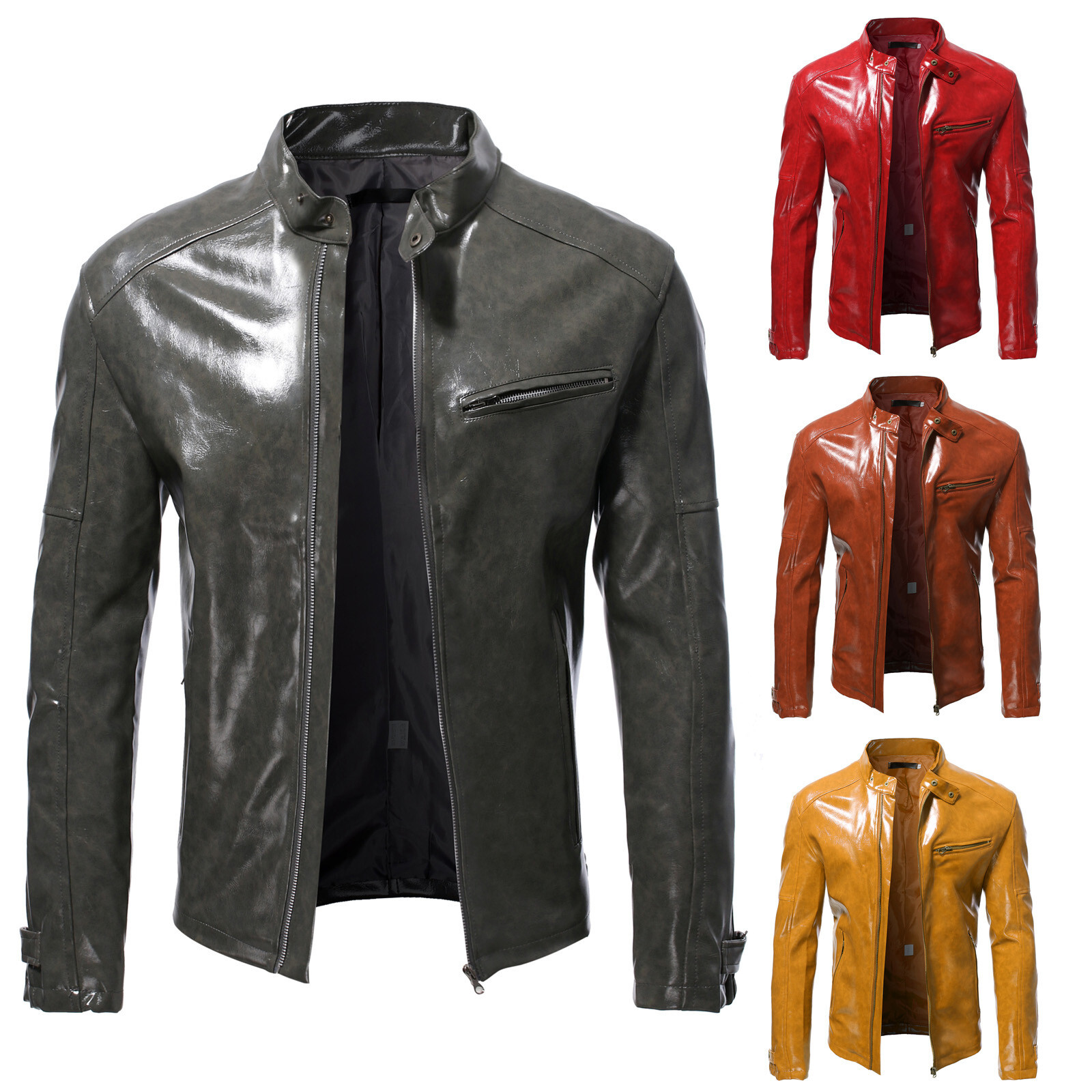 MENS VINTAGE CAFE RACER BLACK BROWN LEATHER CASUAL SLIM FIT REAL BIKER JACKET