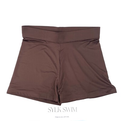 Sylk Swim Kenzie Swim Short Swimwear High Rise Elastic Waist Umber Size XXL New