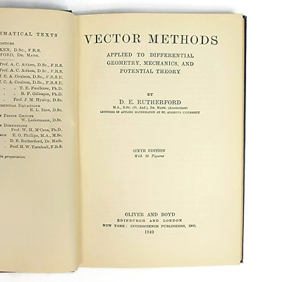 Vector Methods 1949 Hardcover D. E. Rutherford Differential Geometry Mechanics