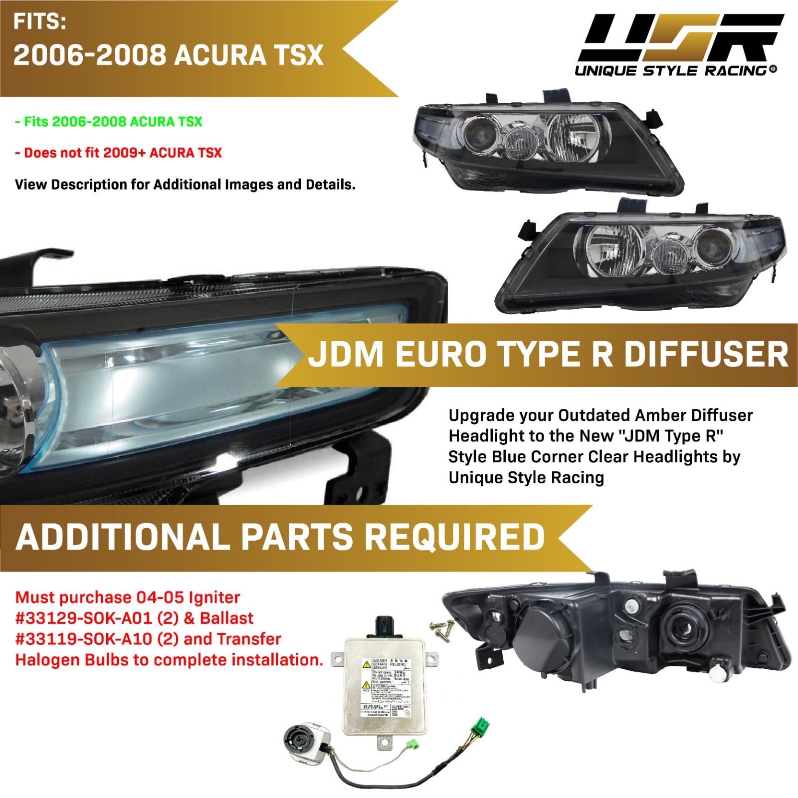 DEPO Euro R CL7 JDM Headlights Blue / Clear Lens Fit 2006-2008 Acura TSX