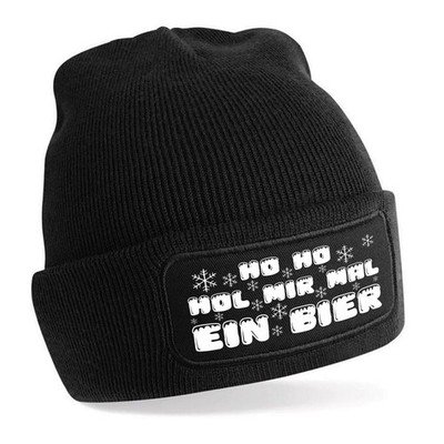 Beanie Mütze mit Spruch HO HO HOL MIR MAL EIN BIER – Strickmütze Geschenkidee