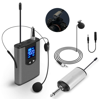 UHF Wireless Lavalier Lapel Microphone System Portable Cordless Headset Mic D9E0