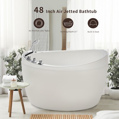 48 in. Freestanding Bathtub Air Mirco Bubble Hydrotherapy Oval Japanese SPA Tub