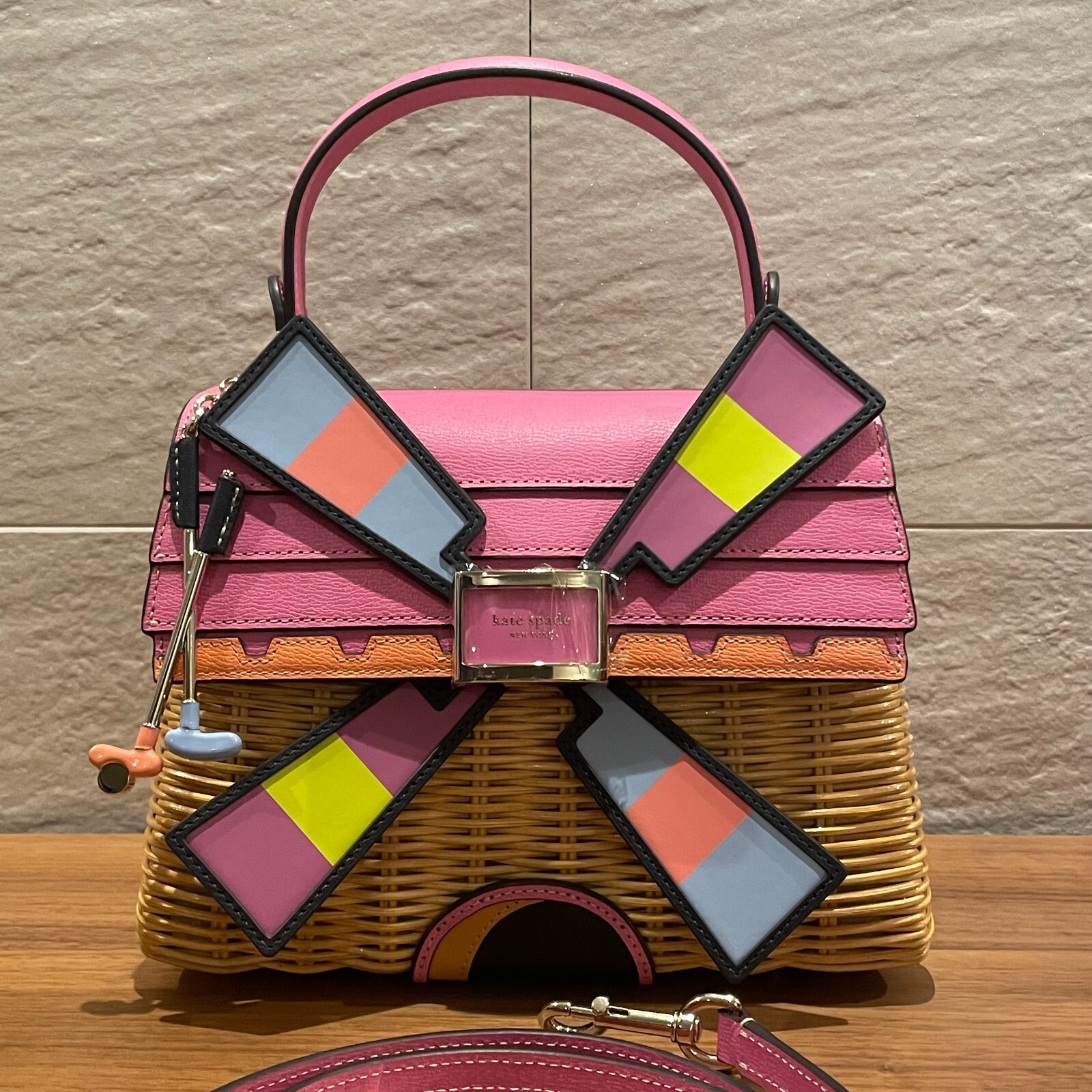 Kate Spade New York Tee Time Wicker 3D Windmill Top Handle