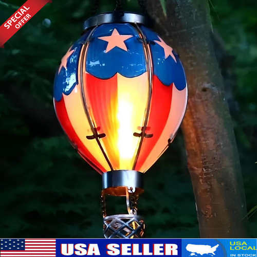 Hot Air Balloon Solar Lantern with Flickering Flame Light  Solar Hanging Light.
