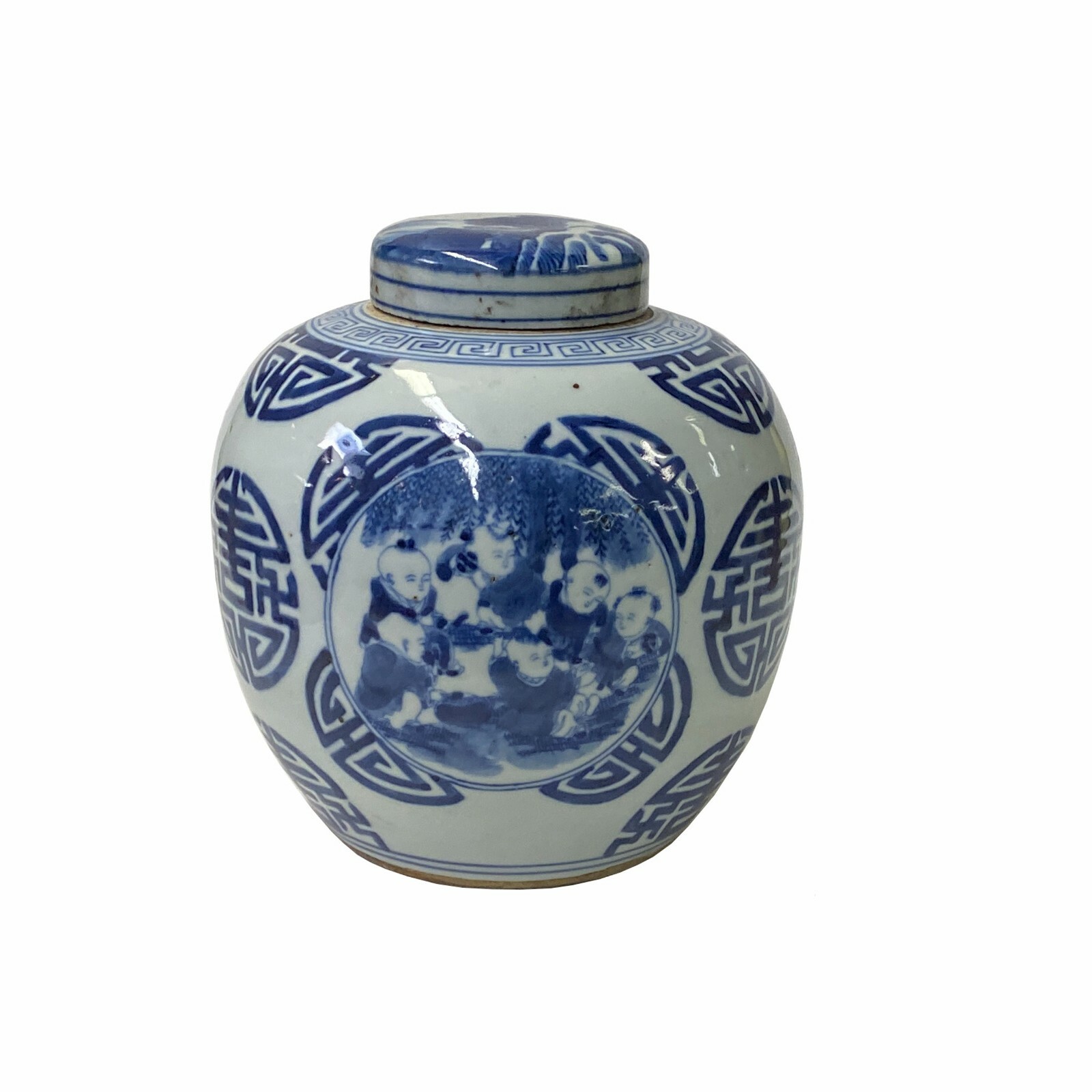 Hand-paint Kids Graphic Blue White Porcelain Ginger Jar ws1722S Hand-paint Kids Graphic Blue White Porcelain Ginger Jar ws1722S