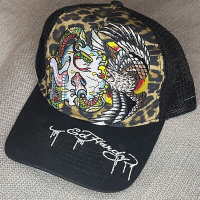 Ed Hardy Battle Skull Eagle Snake Graphic Trucker Hat Snapback NWOT
