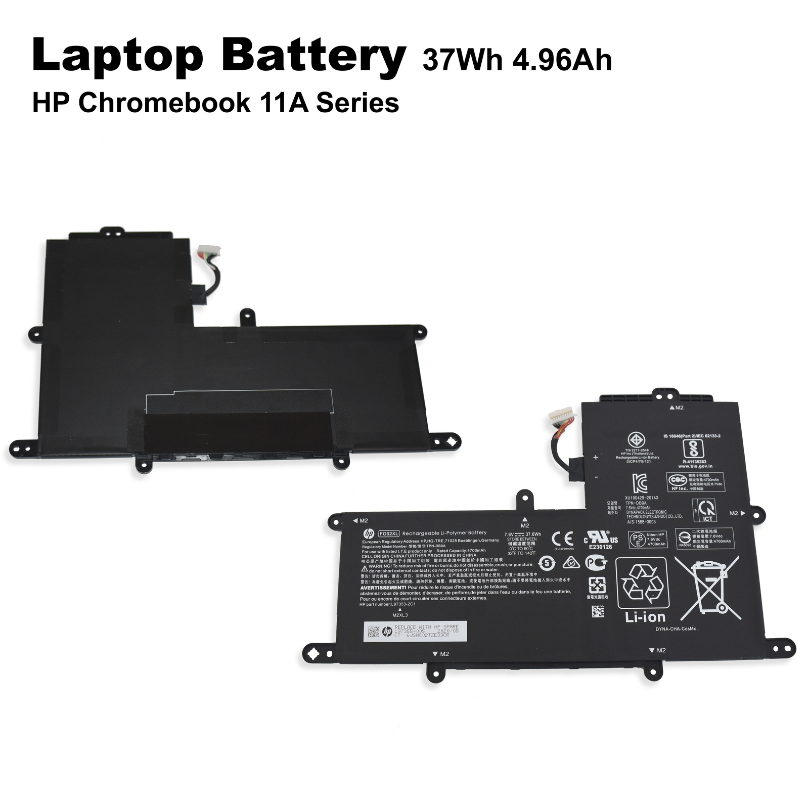 Genuine HP Chromebook 11A-NA0021NR FO02XL 37.6Wh 3-Cell 7.6V Battery L97355-005 - Picture 2 of 5