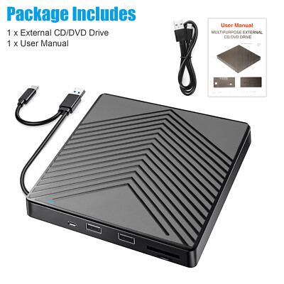 External CD DVD Drive for PC Laptop Windows 11 10 USB 3.0 Burner Reader Writer