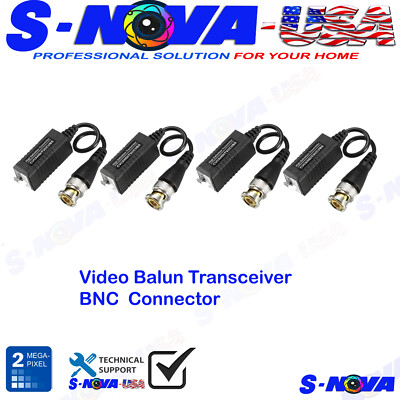 CCTV Camera 4k Passive Video Balun BNC Connector Coaxial Cable Adapter Pair of 2