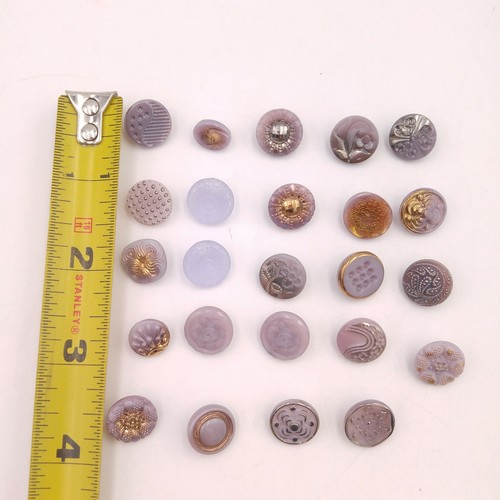 Mixed Lot of 24 Vintage Glass Buttons - Purple Lavendar Round Textured