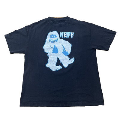Neff Abonimable Snowman Yeti T Shirt Men XL Black Blue Skate Fun Graphic Tee XL