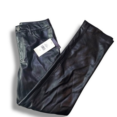 NYDJ Marilyn Straight Pants Womens 00 Black Faux Leather Lift Tuck Sculpt-Her